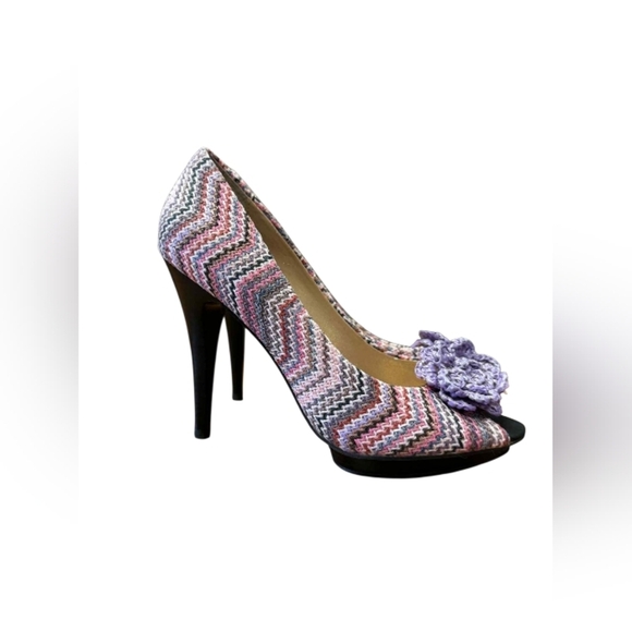 Poetic Licence All Mixed Up Heel Multi Coloured Zig Zag Floral Size 41 EUC - Picture 2 of 9